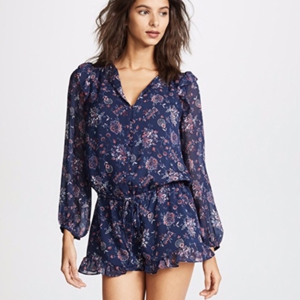 Joie Cherita Romper 100% Silk Long Sleeve Floral Print NWT New Medium M